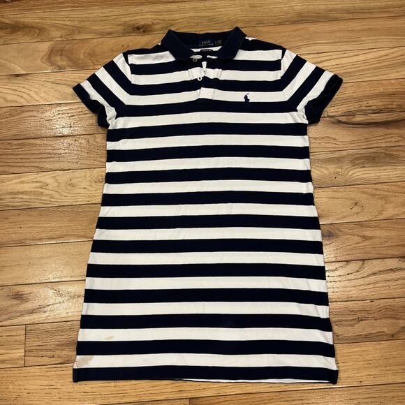 Polo Ralph Lauren The Mesh Mini Dress Women’s Large White Navy Striped Preppy - Picture 1 of 10